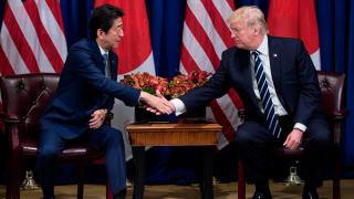 Japan’s Prime Minister Shinzo Abe and US President Donald Trump meet during the 72nd United Nations General Assembly, September 2017