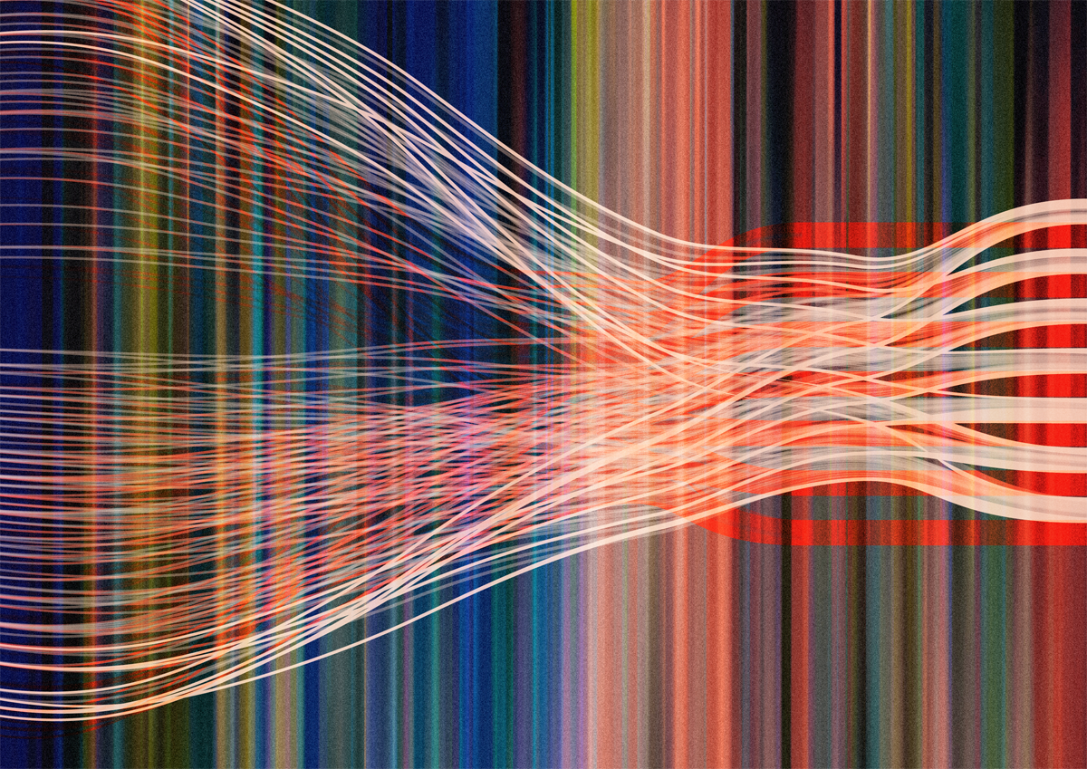 Abstract image of lines merging into larger stripes.