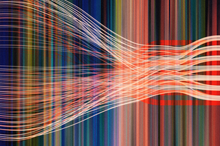 Abstract image of lines merging into larger stripes.