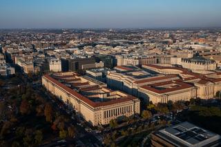 The Herbert C Hoover building from above in Washington DC.