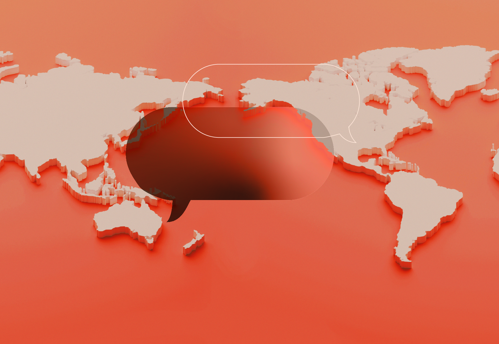 Map of the world with speech bubbles overlayed.