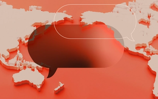 Map of the world with speech bubbles overlayed.