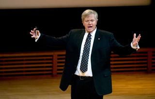Brian Schmidt talks during the Nobel lectures in Stockholm, December 2011