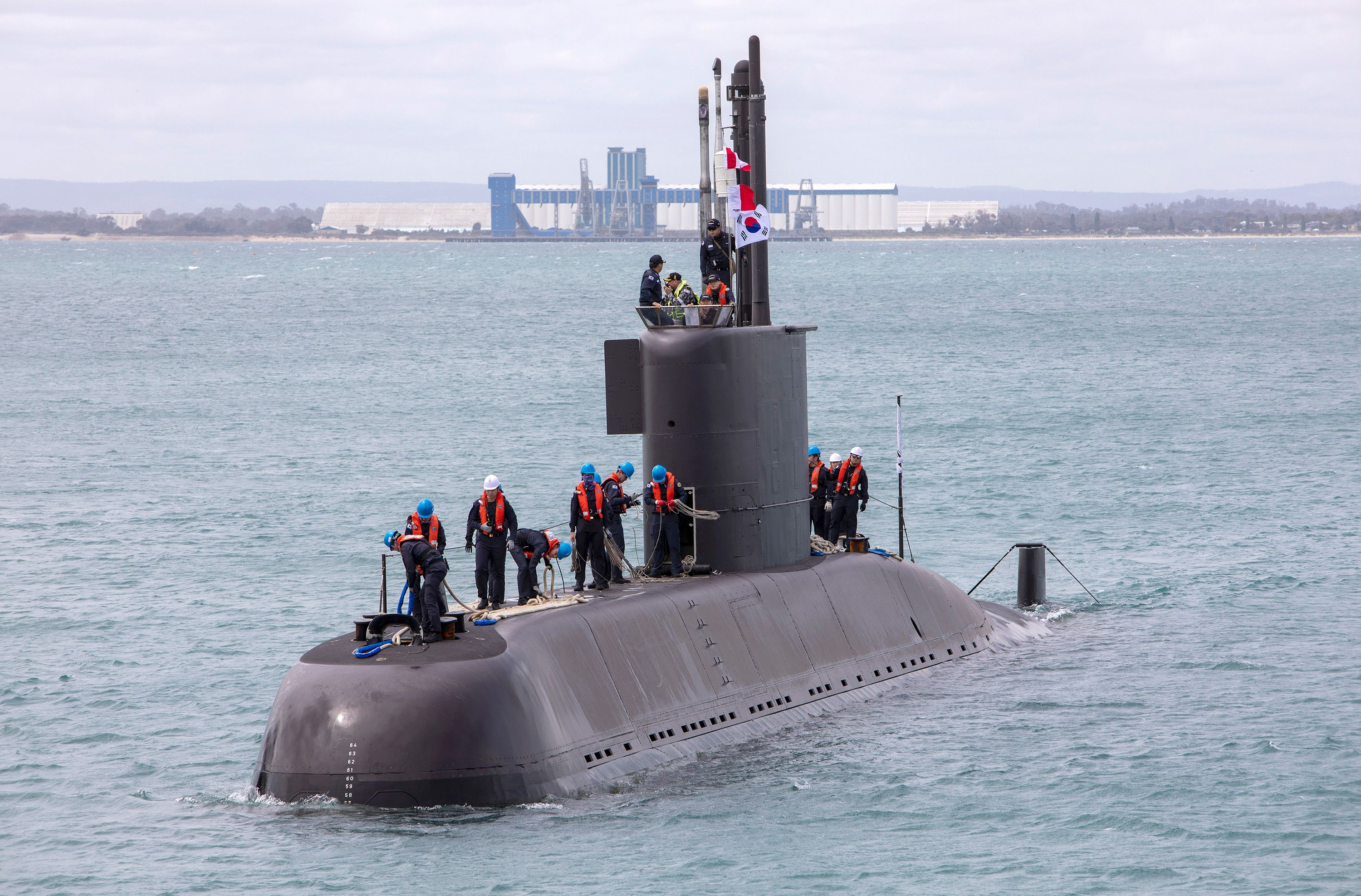 Republic of Korea Submarine Lee Sun Sin comes alongside Diamantina Pier at Fleet Base West to take part in Exercise Pacific Reach 2019.