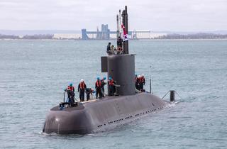Republic of Korea Submarine Lee Sun Sin comes alongside Diamantina Pier at Fleet Base West to take part in Exercise Pacific Reach 2019.