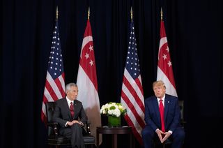 Prime Minister Lee Hsien Loong of Singapore and US President Donald Trump hold a meeting on the sidelines of the UN General Assembly in New York, September 23, 2019