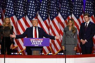 Donald Trump with his family in the background as he gives his victory speech in Florida.