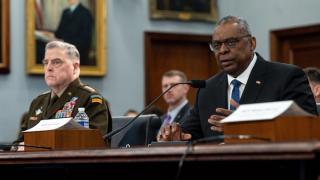 Chairman of the Joint Chiefs of Staff General Mark Milley and Secretary of Defense Lloyd Austin testify before the House Armed Services Committee on Capitol Hill in Washington, DC, April 2023