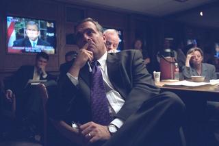 CIA director George Tenet watches President Bush’s address from the White House Situation Room on September 11