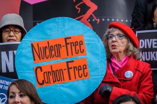 An anti-nuclear activist in New York, February 2020