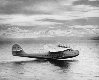 Pan American Airways’ Martin M-130 flying boat, China Clipper, leaving base at Alameda California, October 1935