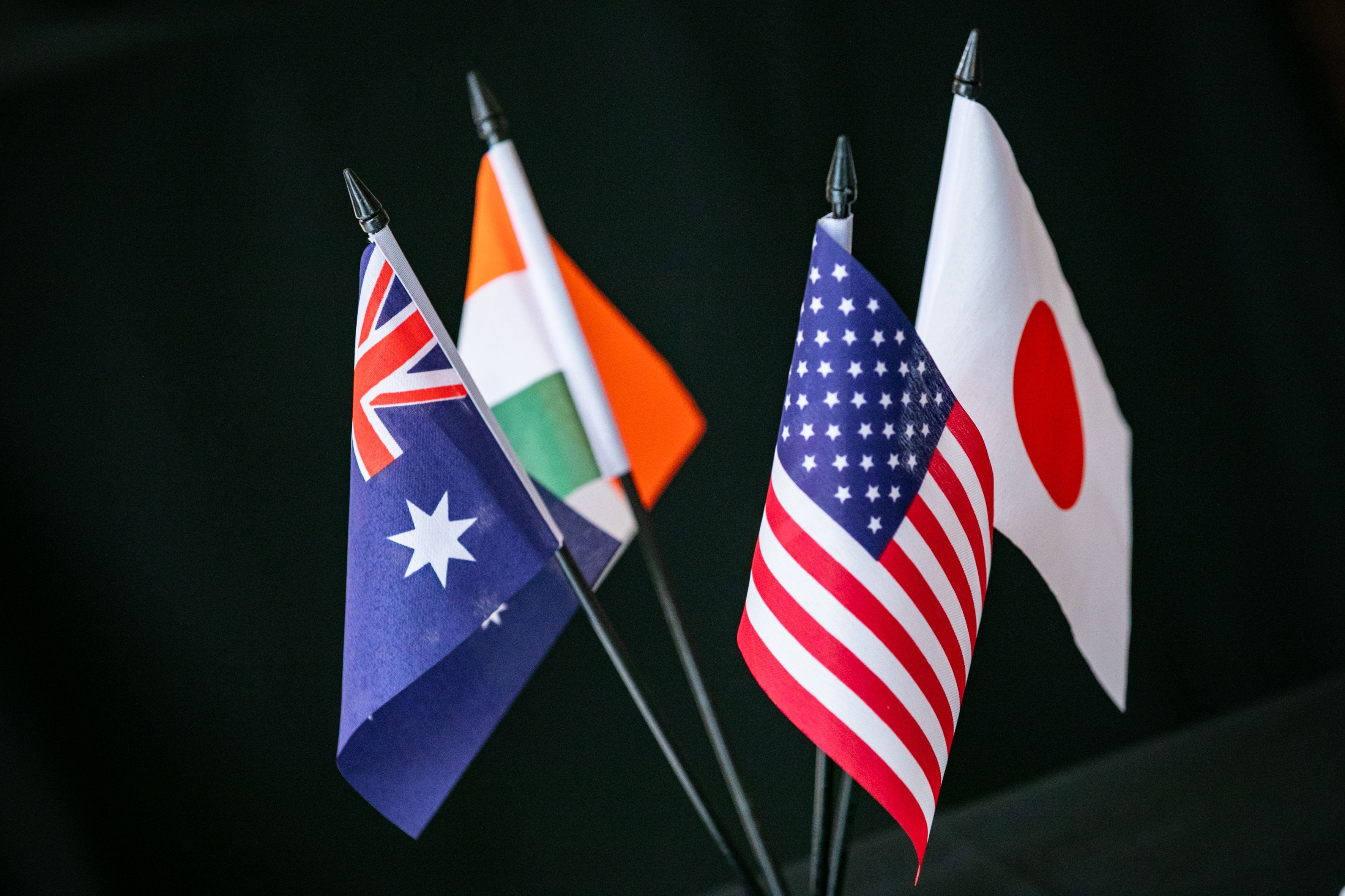 The Quad flags against a black background