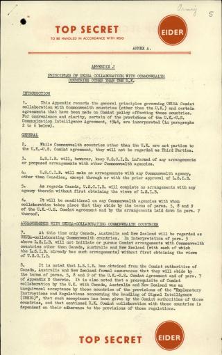 Documents noting Australia’s addition to the UKUSA Agreement