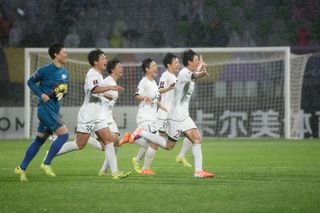Players of Naegohyang celebrate after the team's 2-1 victory in the AFC Women's Champions League semi final between Naegohyang and Suwon FC at Suwon Sports Complex Stadium on May 20, 2026 in Suwon, South Korea.