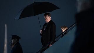 Elon Musk and his son X Æ A-12 step off of Air Force One upon arrival at Joint Base Andrews in Maryland, on March 17, 2025