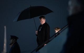 Elon Musk and his son X Æ A-12 step off of Air Force One upon arrival at Joint Base Andrews in Maryland, on March 17, 2025