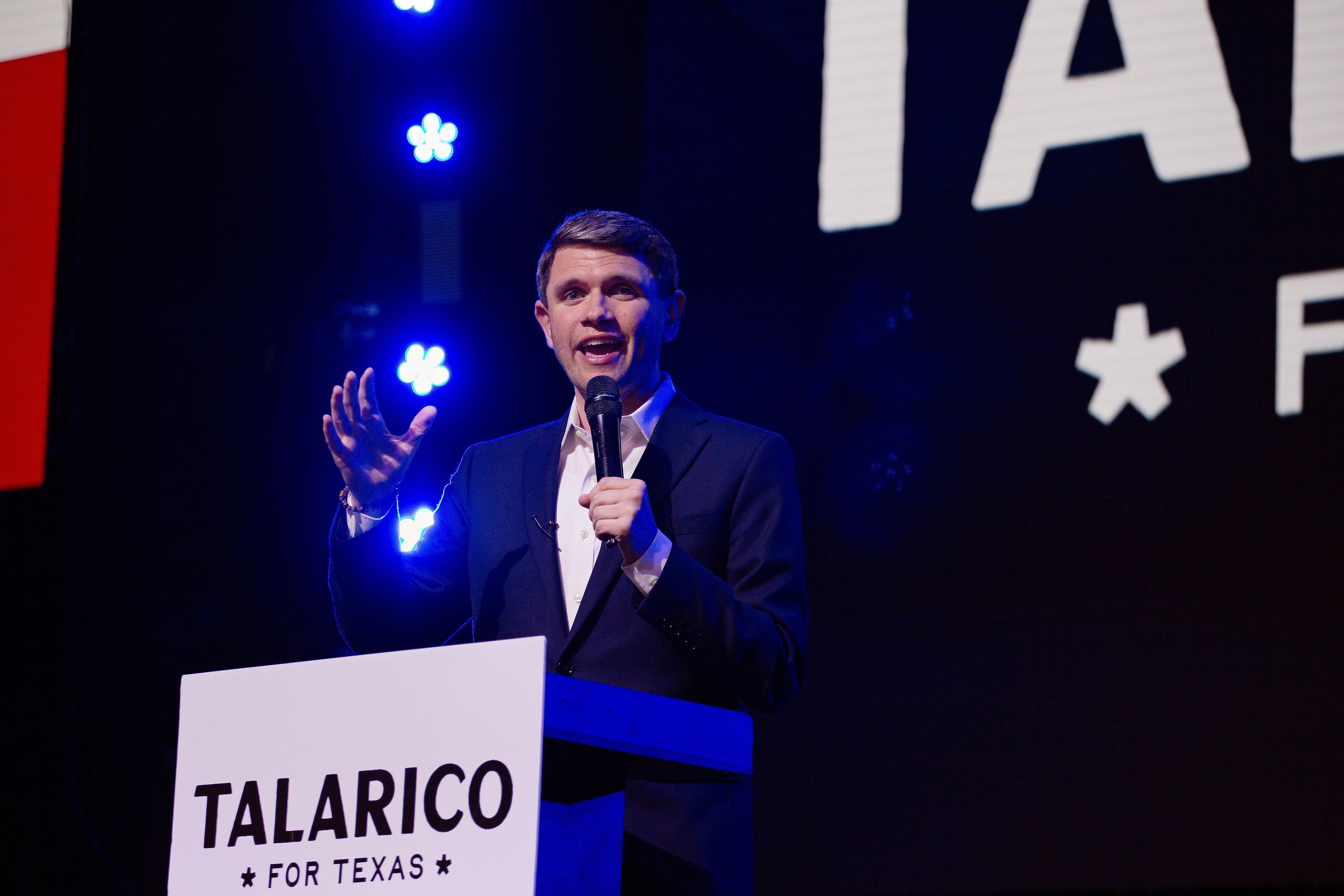 Texas Senate candidate James Talarico (D-TX) speaks at a campaign rally on March 2, 2026 in Houston, Texas. Talarico is visiting various locations around the state in the lead up to tomorrow's primaries. 