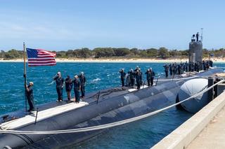 USS Asheville comes into port at Stirling Naval Base, Australia, February 2023. 