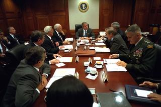 President George W Bush meets with the National Security Council on 20 September 2001