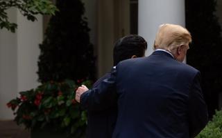 Prime Minister of Japan Shinzo Abe, and US President Donald Trump leave their joint press conference in the Rose Garden at the White House in Washington, DC, on Thursday, June 7, 2018.