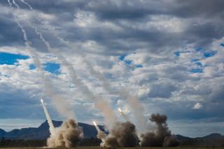 HIMARS fire in unison from the US Army 17th Field Artillery Brigade at a multi-national live firepower demonstration at Shoalwater Bay Training Area during Exercise Talisman Sabre 2023
