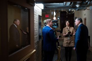 Rep. Tom Cole speaks to reporters at Capitol Hill