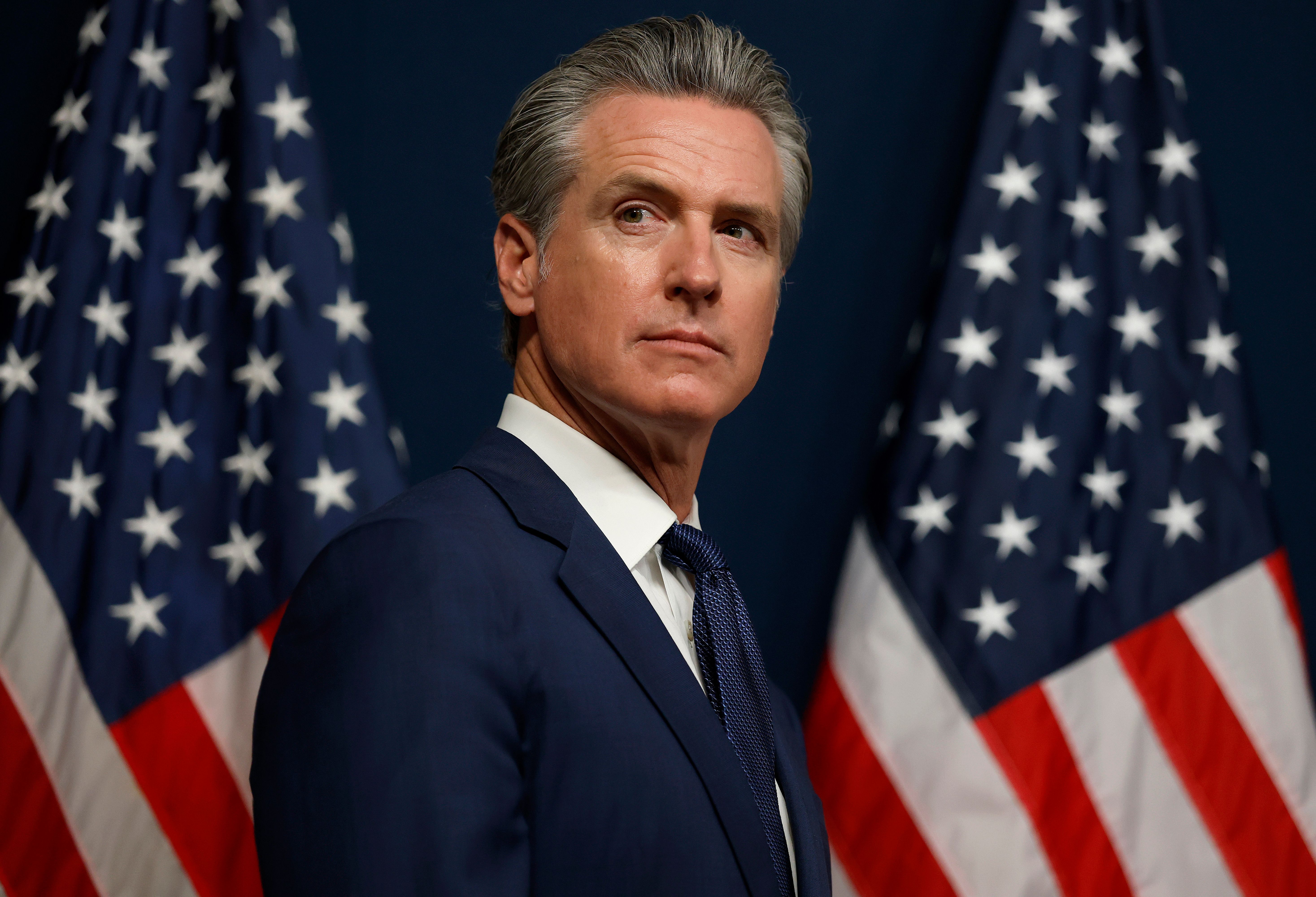 California Gov. Gavin Newsom looks on during a bill signing event related to redrawing the state’s congressional maps on August 21, 2025 in Sacramento, California