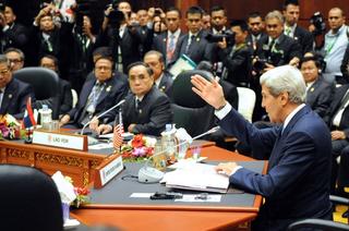 Secretary of State John Kerry addresses the 10 member-nations of the Association of Southeast Asian Nations at the outset of a U.S.-ASEAN Summit meeting in Bandar Seri Begawan, Brunei, October 2013