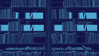 Illustration of library bookshelves