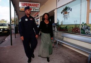 US serviceman Master Sergeant R Burleson and wife Gloria shopping in Woomera, near Nurrungar joint facility, 1996