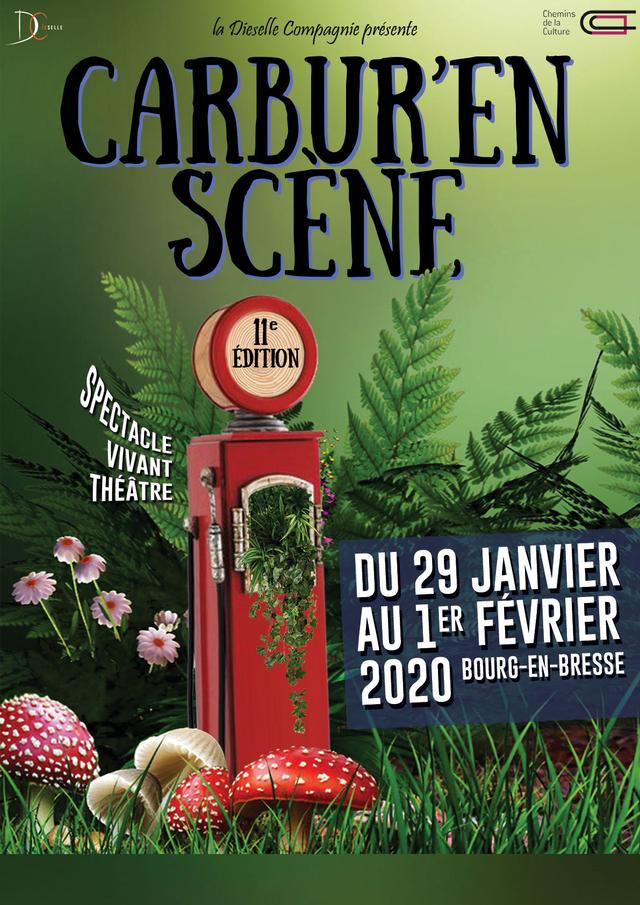 Affiche alternative de Carbur'en Scène 2020 : pompe à essence rouge envahie de fougères et de champignons
