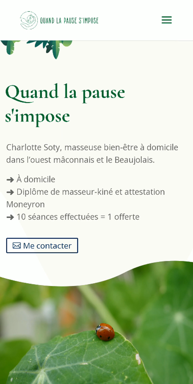 Page d'accueil du site web de Quand la pause s'impose, sur mobile