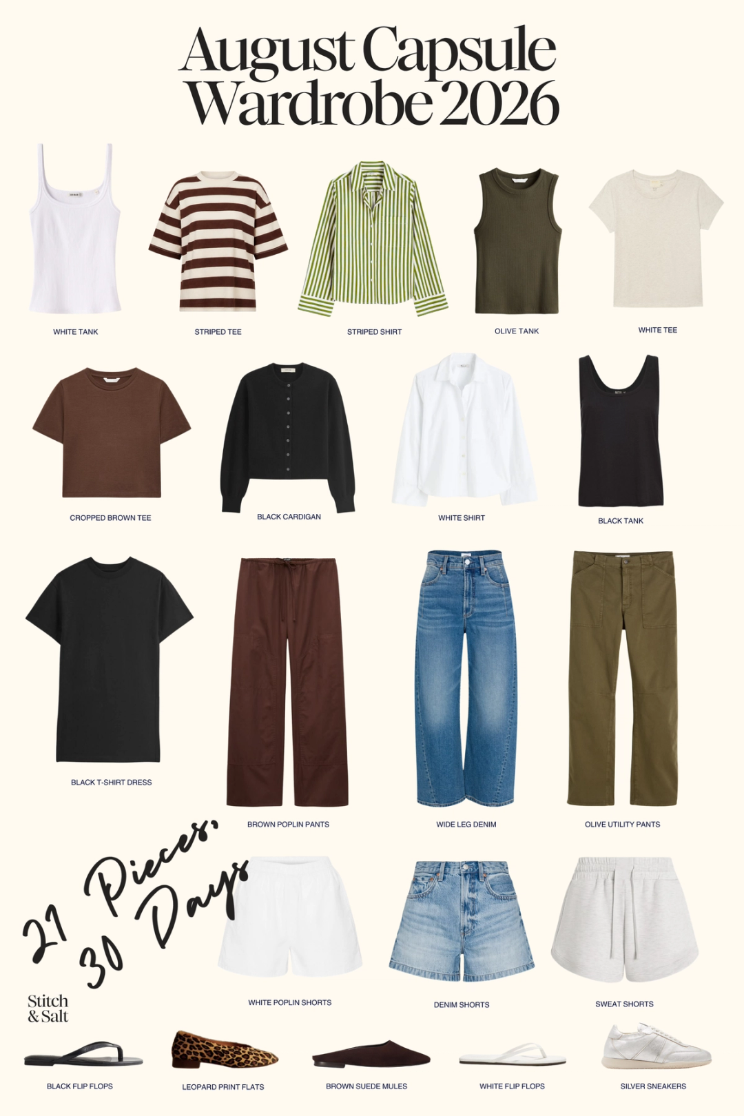 a summer capsule wardrobe with 21 pieces