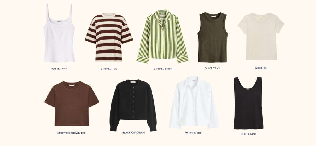Nine tops in my August Capsule Wardrobe
