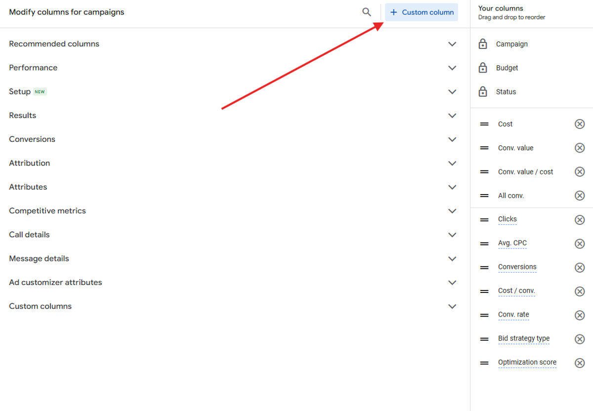 Create Custom Column in Google Ads