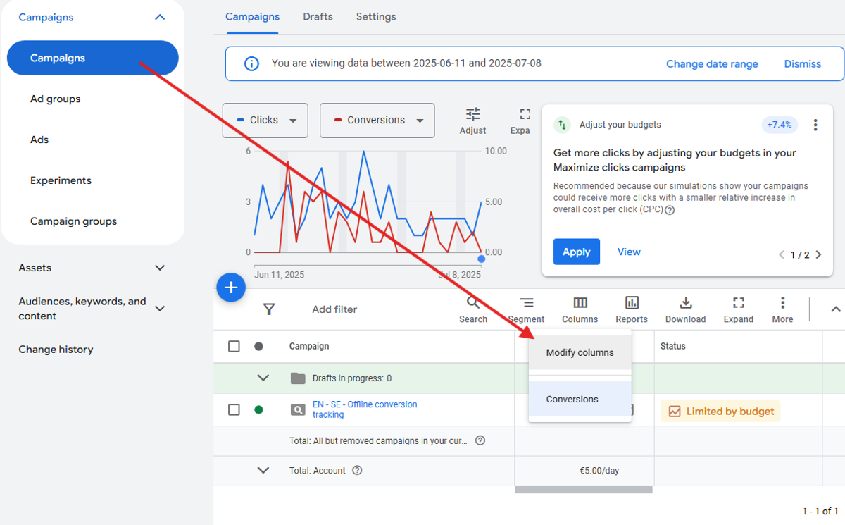 Modify Columns in Google Ads