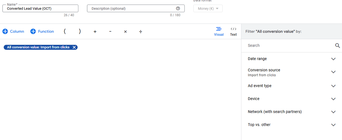 Google Ads Custom Columns Offline Conversion Value