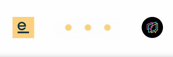 Une illustration épurée à fond blanc montre, de gauche à droite : un carré jaune-orange portant le logo de la marque Edusign (une lettre 'e' minuscule stylisée), suivi de trois points alignés horizontalement de couleur jaune-orange, et se terminant par un cercle noir contenant le logo de la marque Lecturer (un ensemble de bulles de chat entrelacées de couleur rose, orange, jaune et bleu). L'ensemble illustre une connexion directe et une interopérabilité technique entre les deux plateformes de gestion de formation.