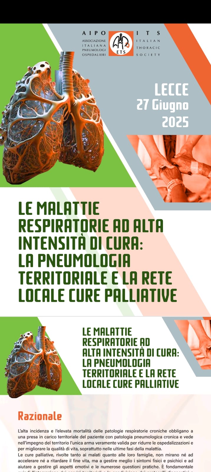 Locandina per CONVEGNO:- Rete delle cure palliative e malattie respiratorie