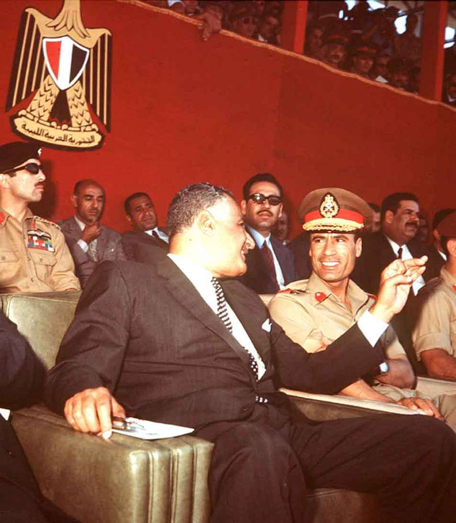 Libya's Muammar Gaddafi (right) with Egypt's Gamal Abdel Nasser