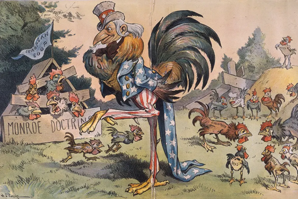 Monroe Doctrine cartoon, mid-1800s. dialektika.org.