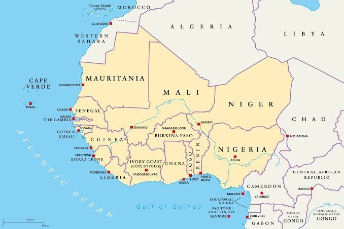 Figure 1: Political Map of West Africa with three AES countries, Mali, Burkina Faso and Niger; 2025; Source: The Facts Institute