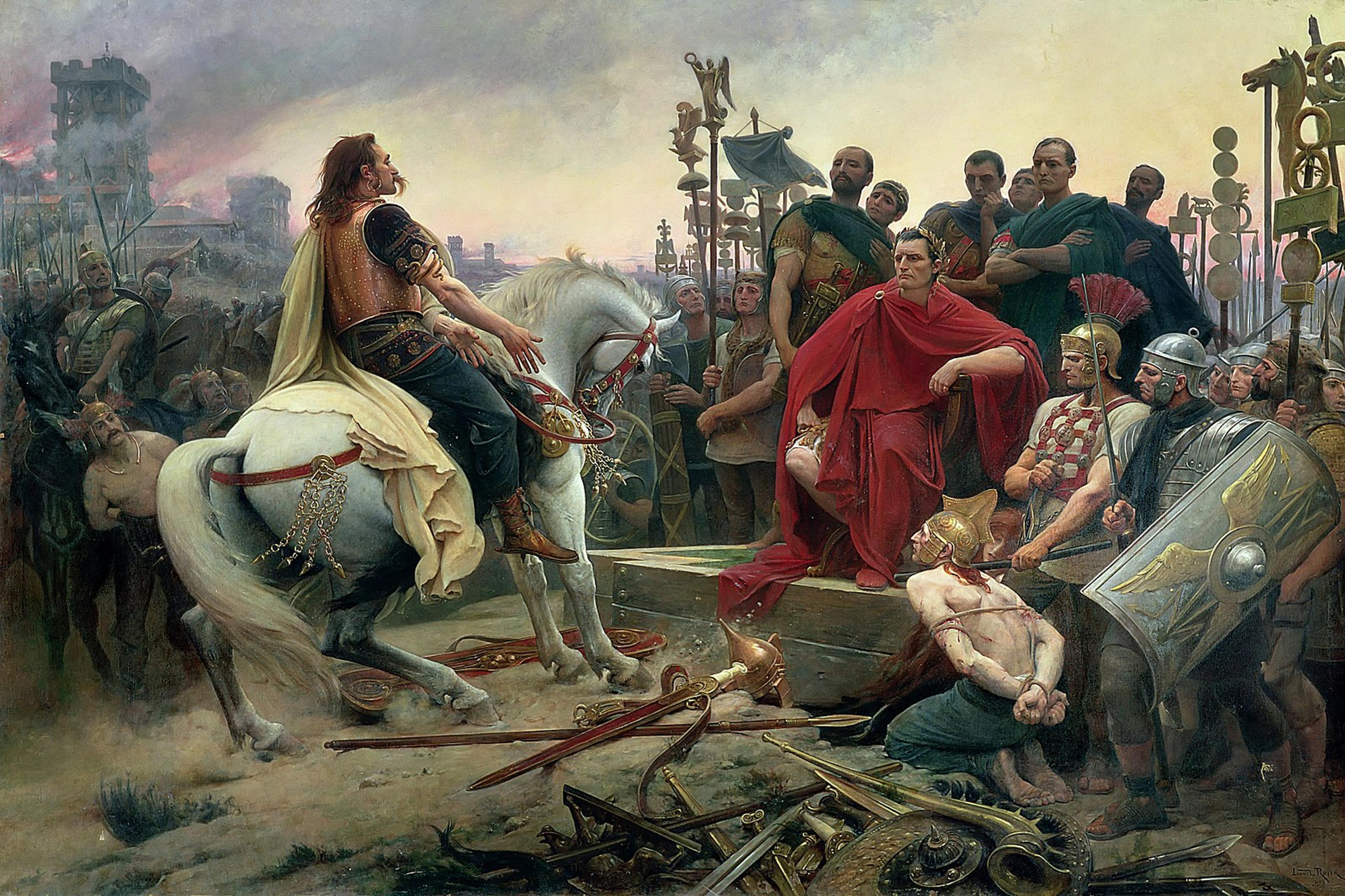 Painting: Vercingetorix Throwing down His Weapons at the feet of Julius Caesar by Lionel Royer