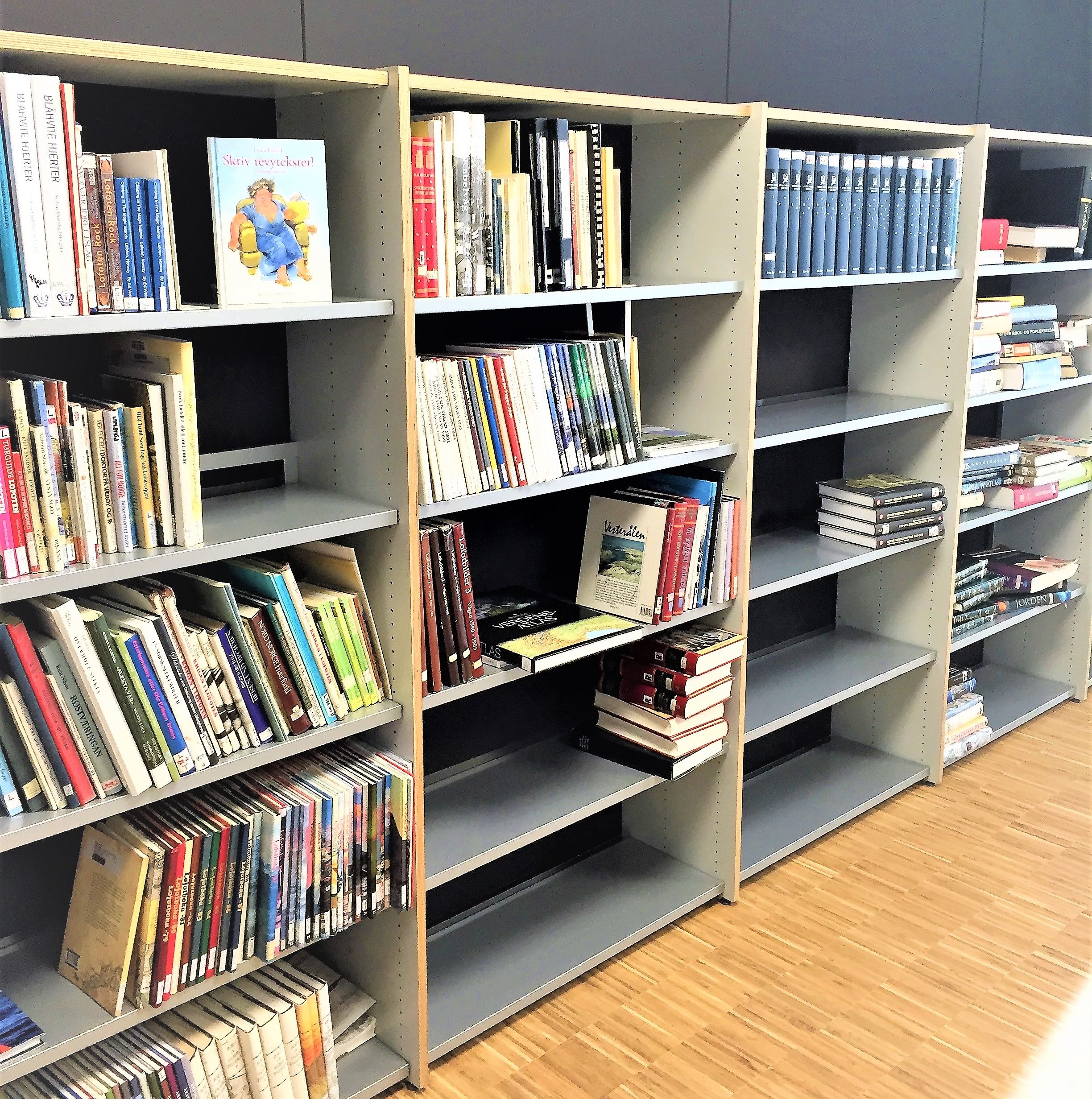 en rad med hyller fylt med bøker, en av dem er tittelen 'en tegneserie av jorden'