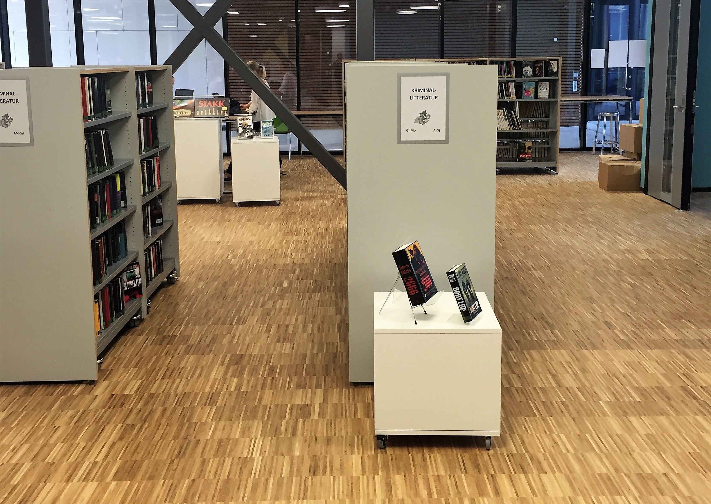 et bibliotek med et skilt på veggen som sier ' biblioteket '
