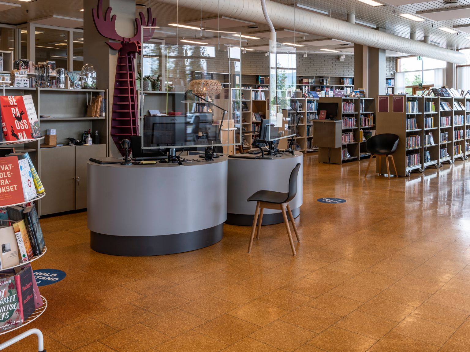 to grå bibliotekskranker står ved siden av hverandre