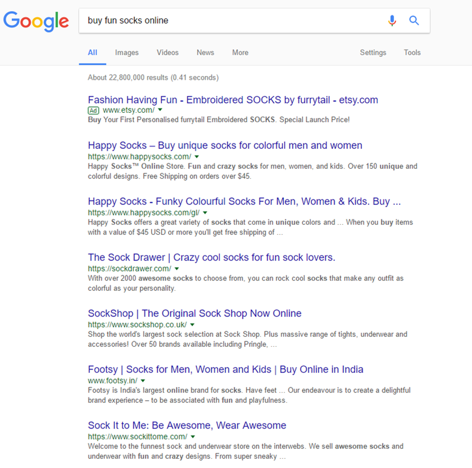 Google search results ecommerce