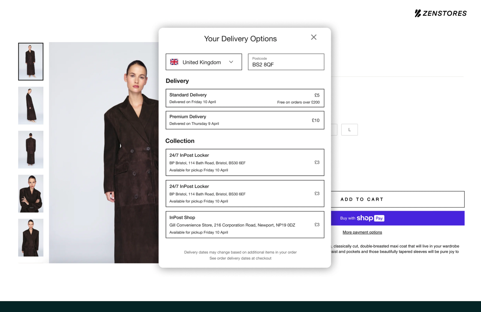 InPost locker delivery widget on a Shopify product page, showing availability and estimated delivery date.
