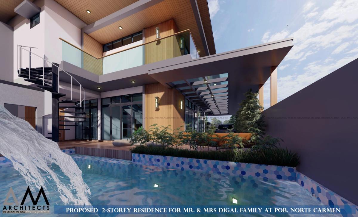 Rear terrace with swimming pool and water feature