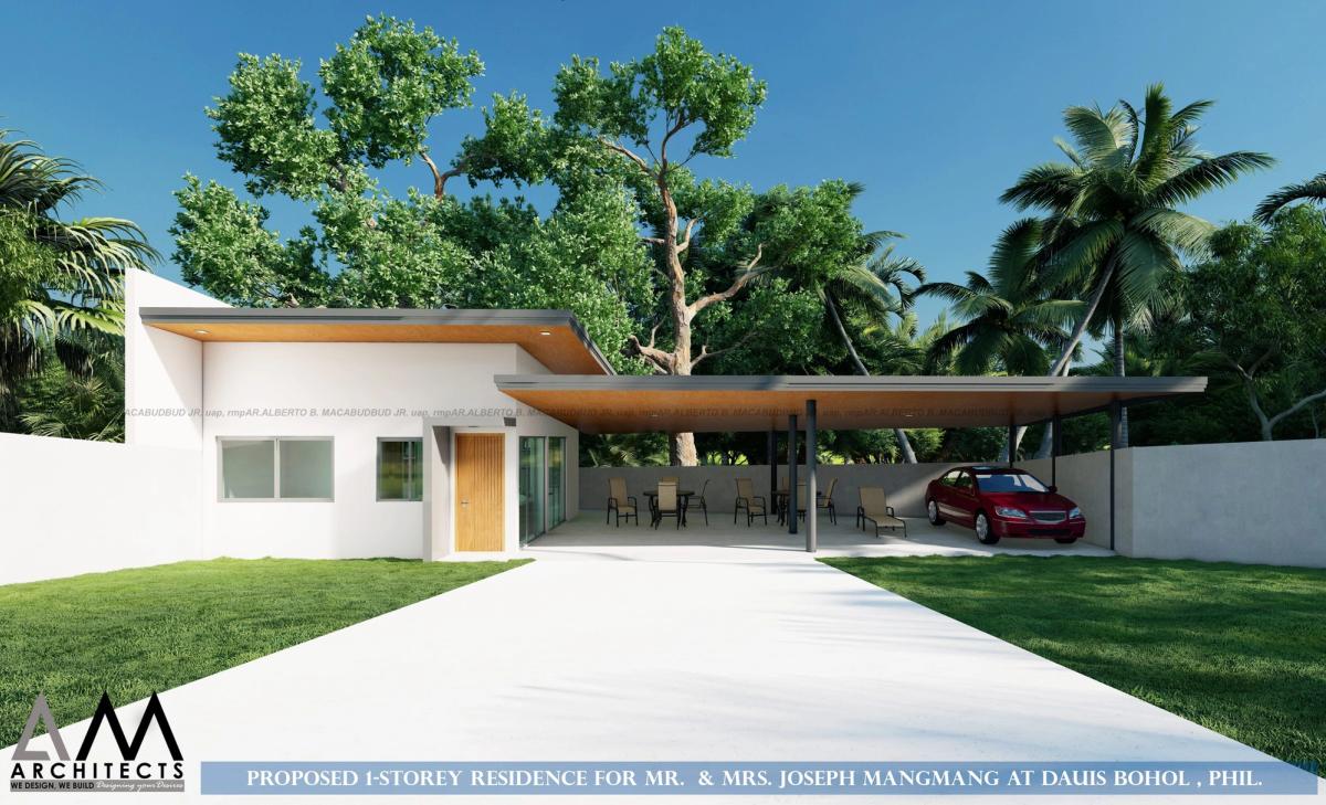 Front view of the residence along the driveway